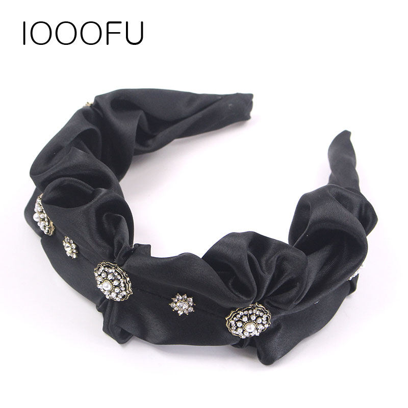 褶皱宽边发箍韩国闪钻复古黑色大牌头箍宽版压发布艺宽发卡女网红