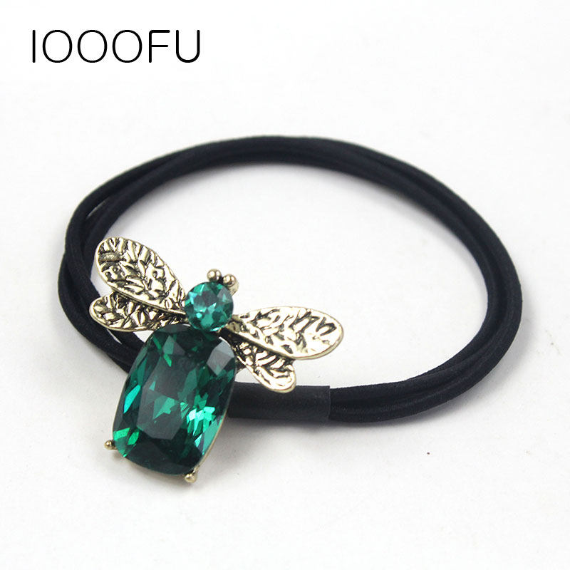 祖母绿发圈水晶宝石三层头绳多切面闪亮水钻蜜蜂发绳马尾时尚头饰