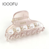 韩国珍珠水钻顶夹 小抓夹发饰小号 浅粉色可爱中号发抓半抓卡刘海