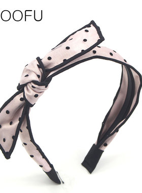 韩国减龄黑色粉色波点小蝴蝶结显脸小的发箍发捆窟可爱兔耳朵头箍