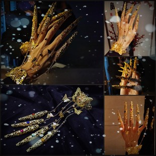 蝶谷花饰原创绝世舞姬手镯护甲一体链手饰长款甲套链条一体防脱落