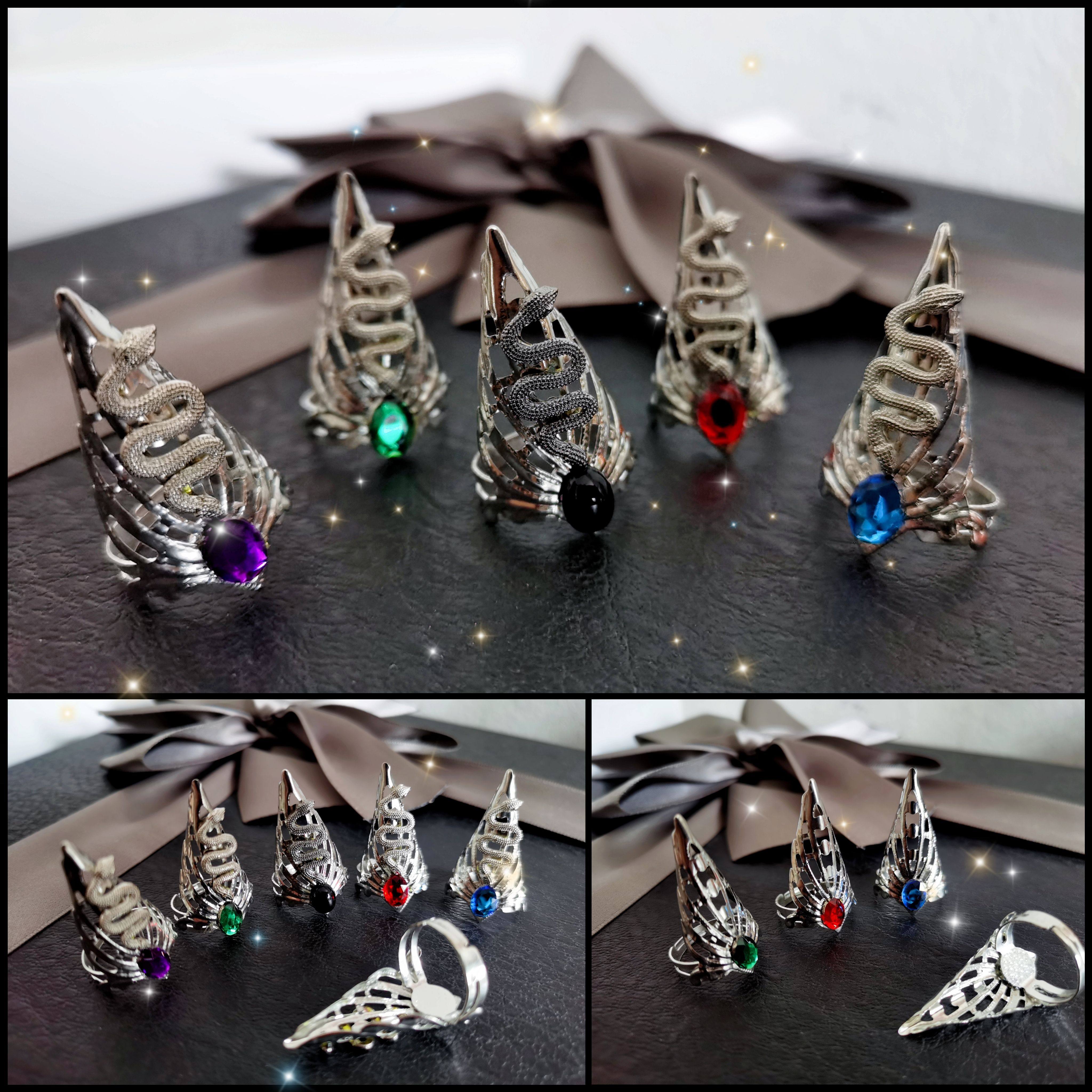 蝶谷花饰原创新品灵蛇贴钻护甲镂空活口可调节戒指甲套美甲装饰