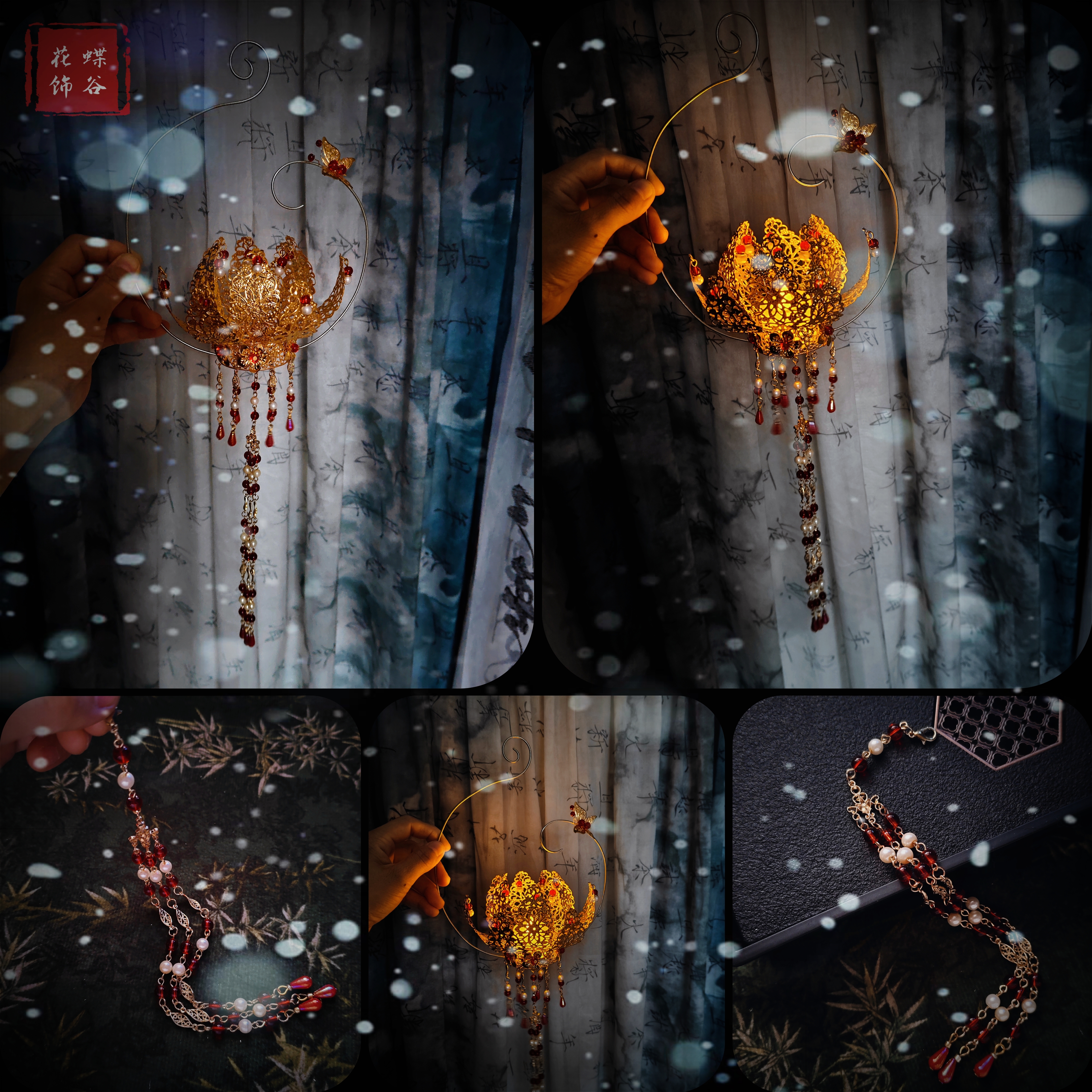 蝶谷花饰原创古风莲花灯小夜灯摆件cos舞台街拍多用道具