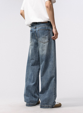 2026春季复古水洗cleanfit蓝色直筒牛仔裤潮牌男美式阔腿长裤