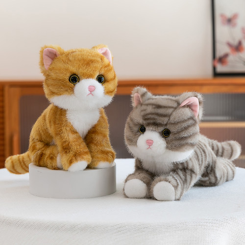 貂绒趴趴小猫毛绒玩具仿真猫咪公仔玩偶可爱布娃娃女孩子生日礼物