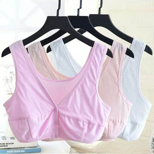 中老年女士纯棉前开扣薄款舒适文胸婆婆老妈胸罩哺乳期背心式文胸