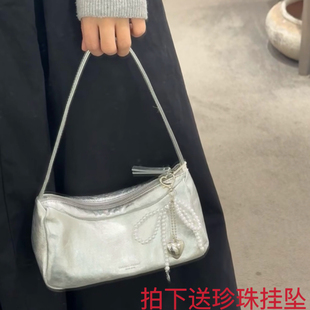 leather腋下包银色高级感羊皮小方包手提单肩包女 韩国小众bucks