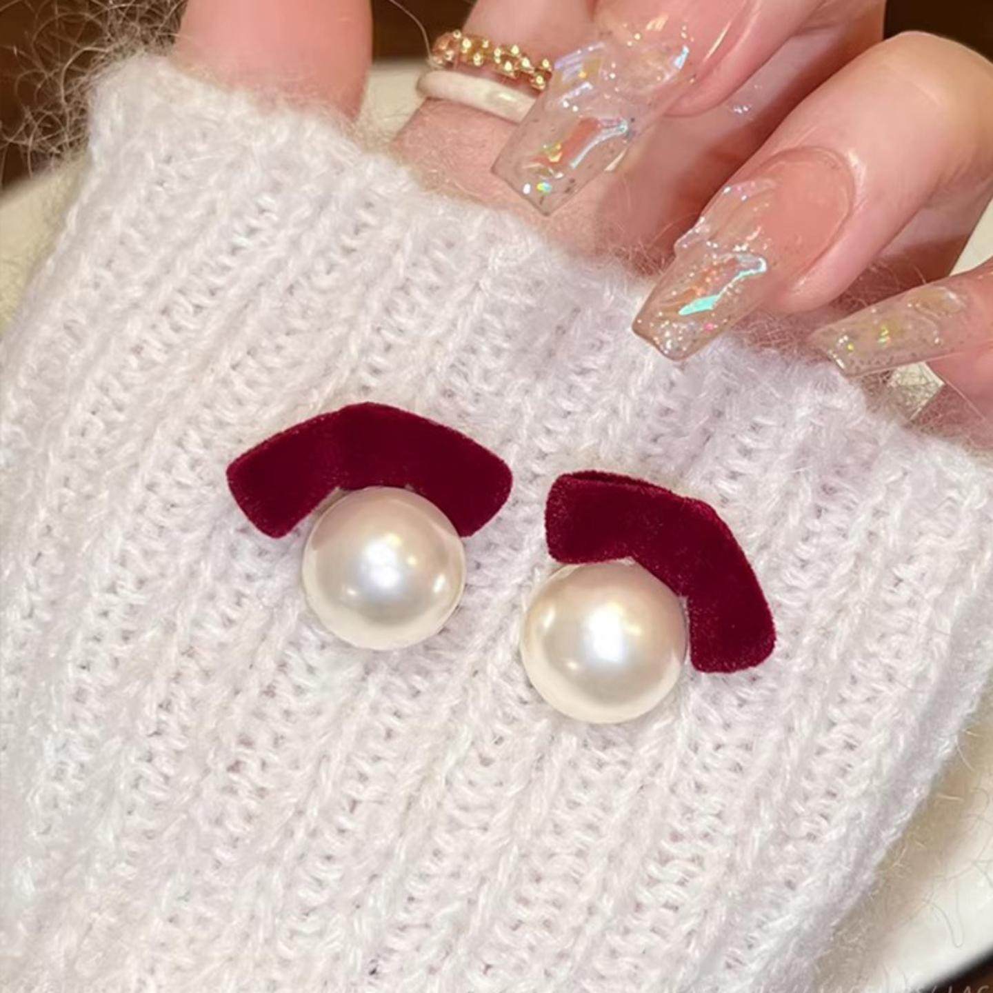 名尚家红色植绒蝴蝶结珍珠耳环女气质新年圣诞耳钉2026款轻奢耳饰,饰品/流行首饰/时尚饰品新,耳钉,淘宝优惠券,粉丝福利购,淘宝优惠卷