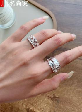 镂空爱心戒指女宽边时尚线条缠绕