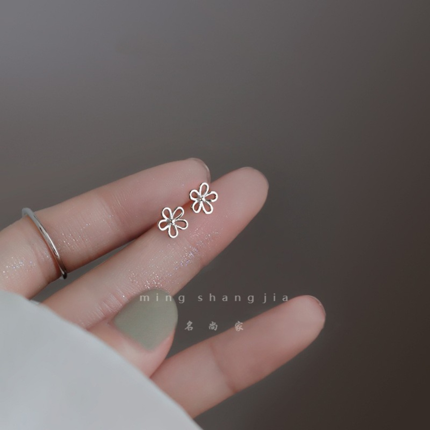 s925银针花朵耳环小众设计