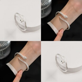 名尚家灵蛇实心白铜手镯本命年高级感时尚开口手环送女友情人礼物