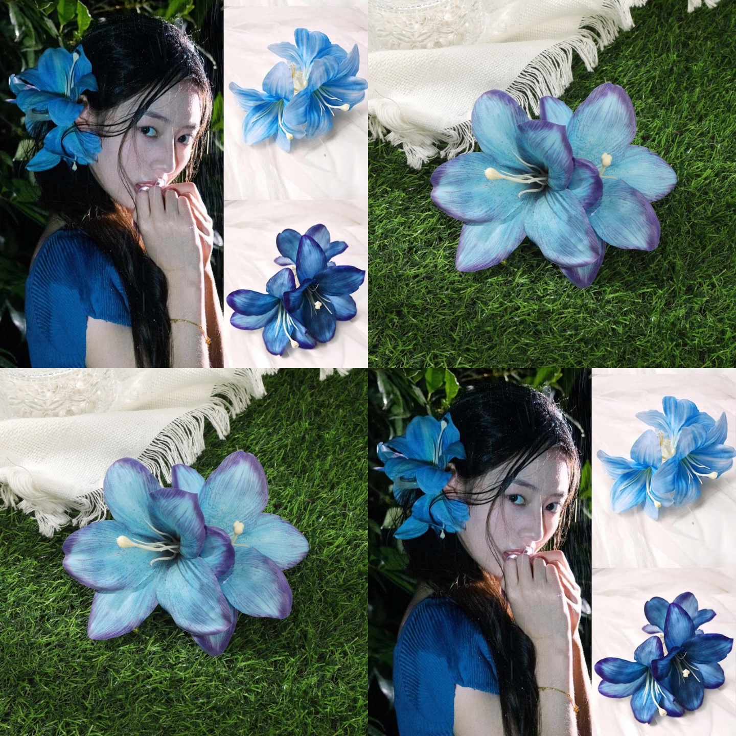 抓夹女海边出片发夹仿真花发卡女