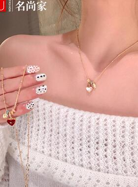msj甜美气质红色滴釉双面爱心吊坠项链秋冬款显白百搭气质锁骨链