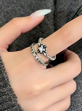 双层线条简约十字架戒指女复古