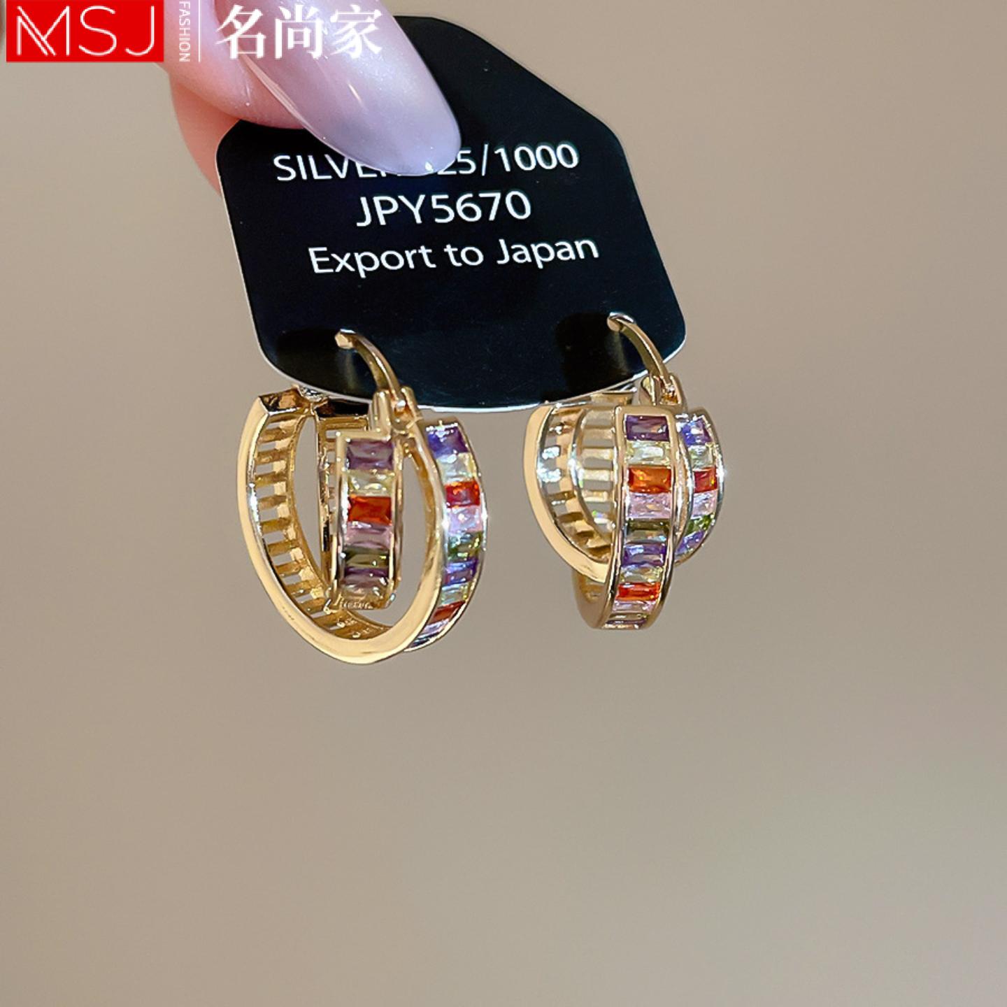 18K真金电镀锆石镂空圆形耳扣女