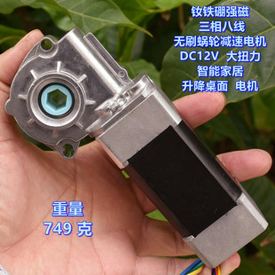 钕铁硼强磁 三相无刷 蜗轮减速电机 DC12V 智能家居 升降桌面电机