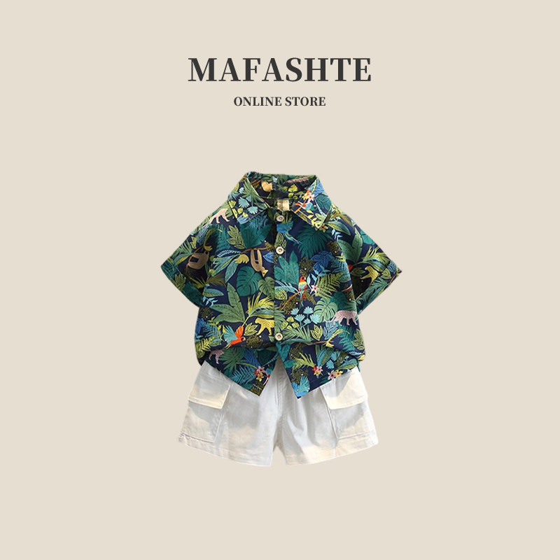 男童2025新款夏季套装花衬衫港风沙滩夏威夷穿搭儿童海边度假套装