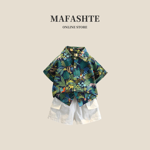 男童2025新款夏季套装花衬衫港风沙滩夏威夷穿搭儿童海边度假套装