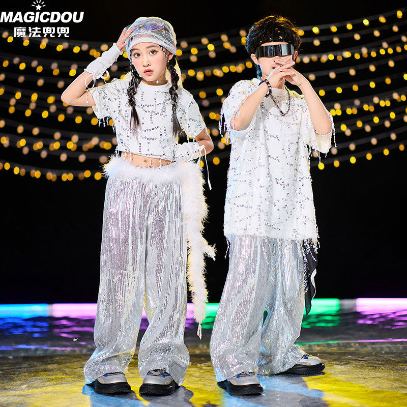 街舞儿童潮服嘻哈潮酷男童架子鼓演出服套装女童爵士舞T台走秀服
