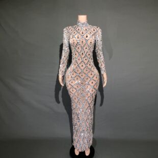 Rhinestone Long Dress Gown Dress晚会礼服连衣裙 Evening Shiny
