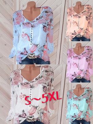 长袖上衣印花甜美宽松套头秋季