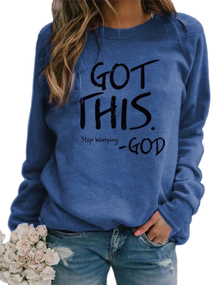 春秋女字母印花宽松长袖卫衣Letter Print Loose Long Sleeve Top