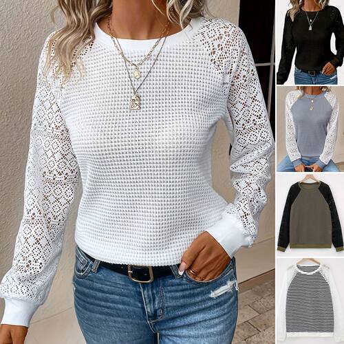 New Lace Long-Sleeve Hollow-Out Casual Women's Top休闲女上衣