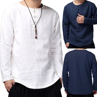Men's comfortable and fashionable solidcolor long sleeve top