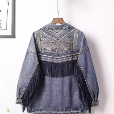 Casual Women's Loose Embroidered Denim Jacket 女宽松牛仔外套