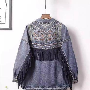 Casual Women's Loose Embroidered Denim Jacket 女宽松牛仔外套