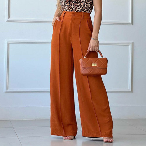 Women's Solid Color Loose Casual Wide-Leg Elastic Pants 女裤