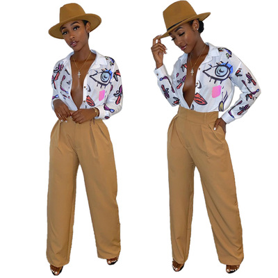 长袖衬衫人头印花时尚宽松单排扣