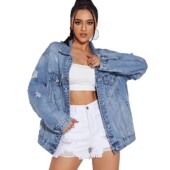holes时尚 Fashion 女破洞牛仔夹克 jacket with distressed denim