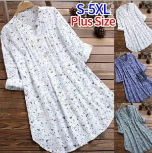 长袖衬衫碎花休闲宽松套头中长款