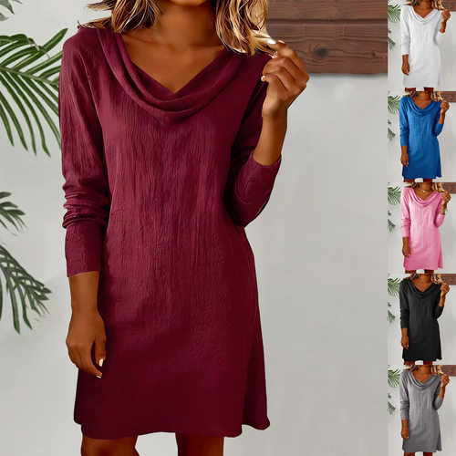 New Casual Scoop Neck Women's Long-Sleeve Dress 休闲荡领女裙