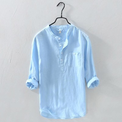 Leisure men's long sleeve shirt fashion cotton and linen