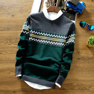 Men's Cotton  Patchwork Autumn Winter Warm Pullover