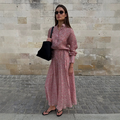 Floral Print Dress Vacation Shirt Dress for Women 碎花连衣裙