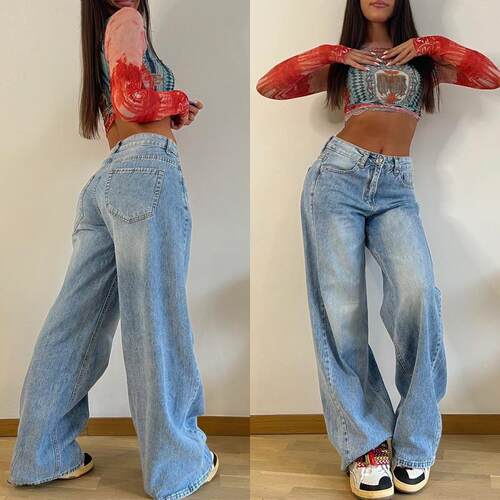New loose-fit versatile women's straight-leg jeans百搭牛仔裤
