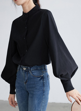 Stand-up collar lantern sleeve long-sleeved shirt 灯笼袖衬衫