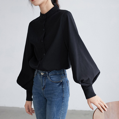 Stand-up collar lantern sleeve long-sleeved shirt 灯笼袖衬衫