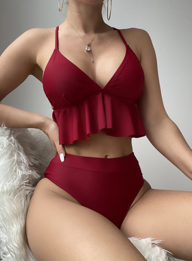 2023 Sexy Sweet Women Solid Split Bikini Swimwears分体比基尼