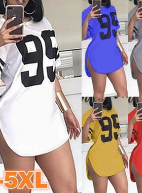 Casual Crew Neck Digital Print Split Shortsleeve T-Shirt T恤