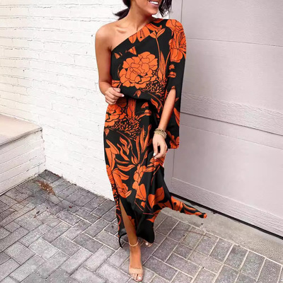 2024 Sexy Fashion Diagonal Shoulder Single Side Sleeve Dress