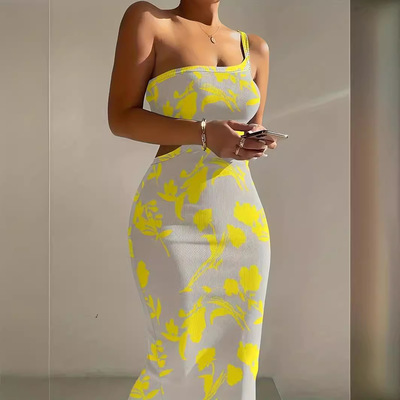 Ladies elegant printed camisole slim fitting long skirt 长裙