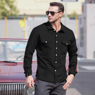 with Men 休闲衬衫 Pockets时尚 Large Shirt Casual New Spring