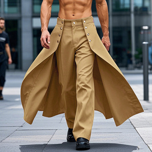 Men Fake Split Two Casual Piece Leg Pants阔腿休闲长裤 Wide