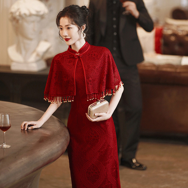 旗袍红色中式敬酒服新娘2025新款结婚礼服订婚连衣裙女春夏季回门图片