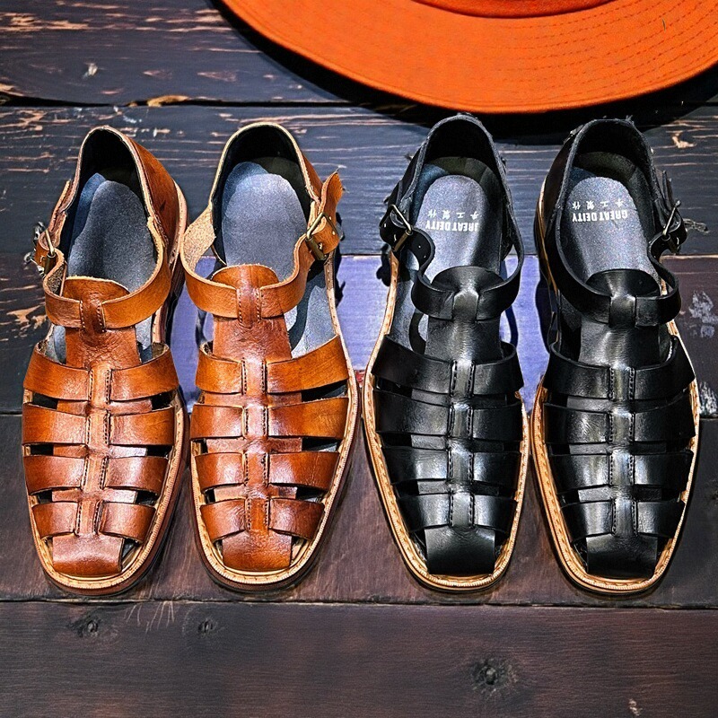 手工凉皮鞋透气休闲男款复古耐磨