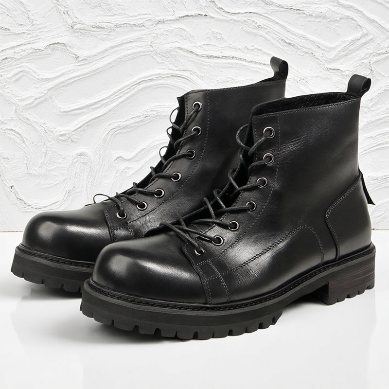 日式男靴全牛皮户外工装靴英伦风